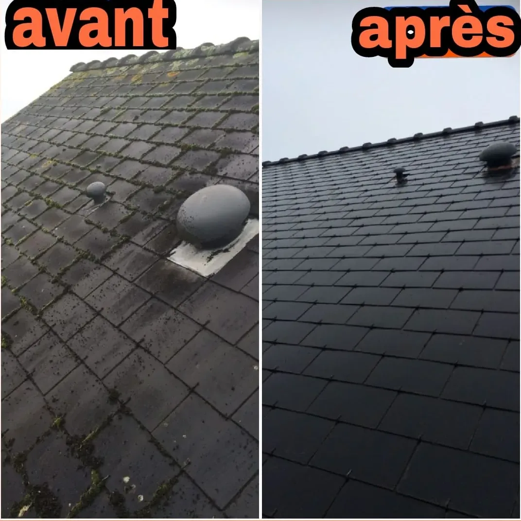 Démoussage de toiture en ardoise à Saint-Brieuc : avant / après